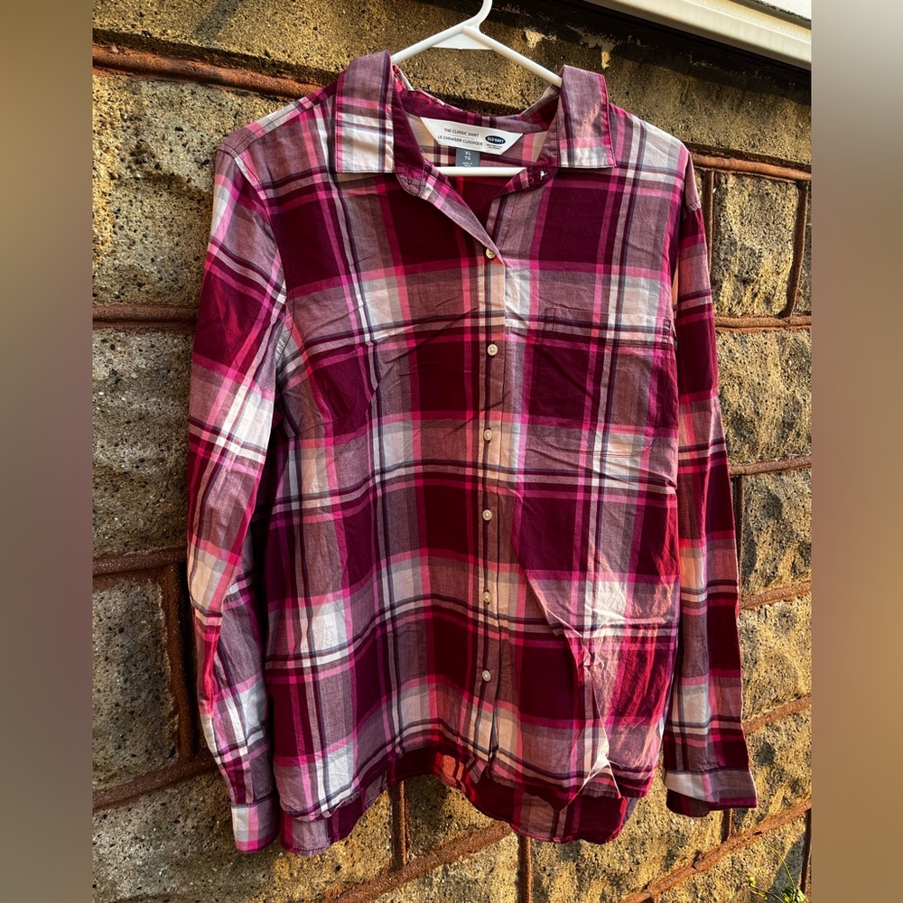 Old Navy Burgundy Plaid Classic Shirt women XL